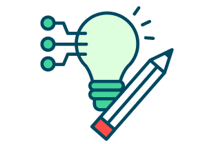 Icon showing lightbulb with pencil