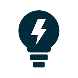 Light bulb icon with lightning bolt in the middle